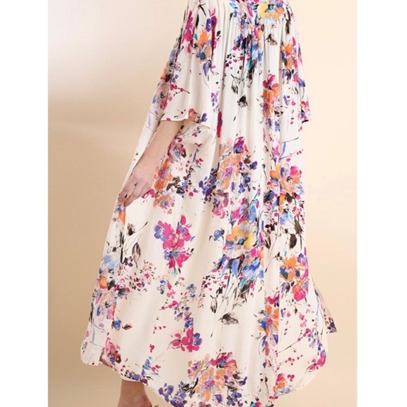 Umgee Women's Kimono Boho Watercolor Pink Floral Open-Front Duster Cardigan | S - Picture 1 of 12